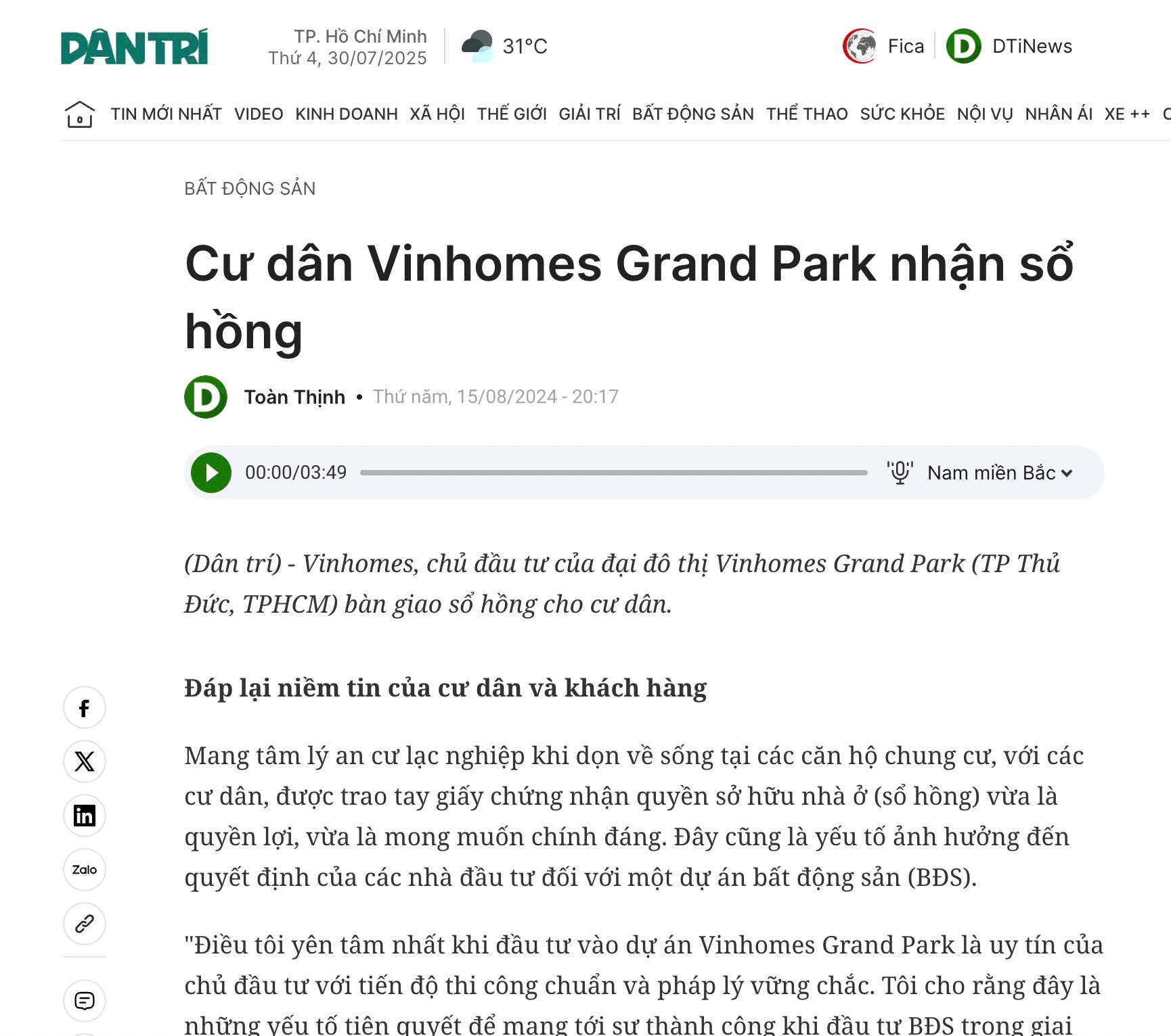 Thông tin bàn giao sổ hồng cho khách Vinhomes Grand Park