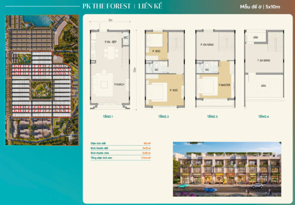 Mặt bằng thiết kế mẫu nhà 60m2 (5x12) Vinhomes Green City