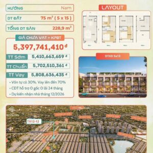 Nhà phố xây thô 18 tháng tại The Forest, Vinhomes Hậu Nghĩa