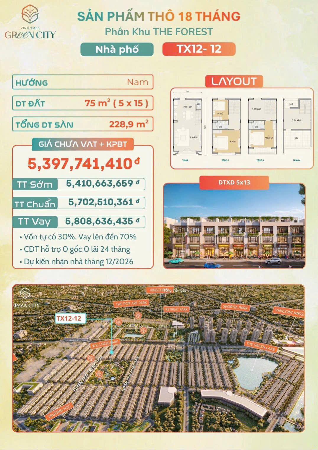 Nhà phố xây thô 18 tháng tại The Forest, Vinhomes Hậu Nghĩa