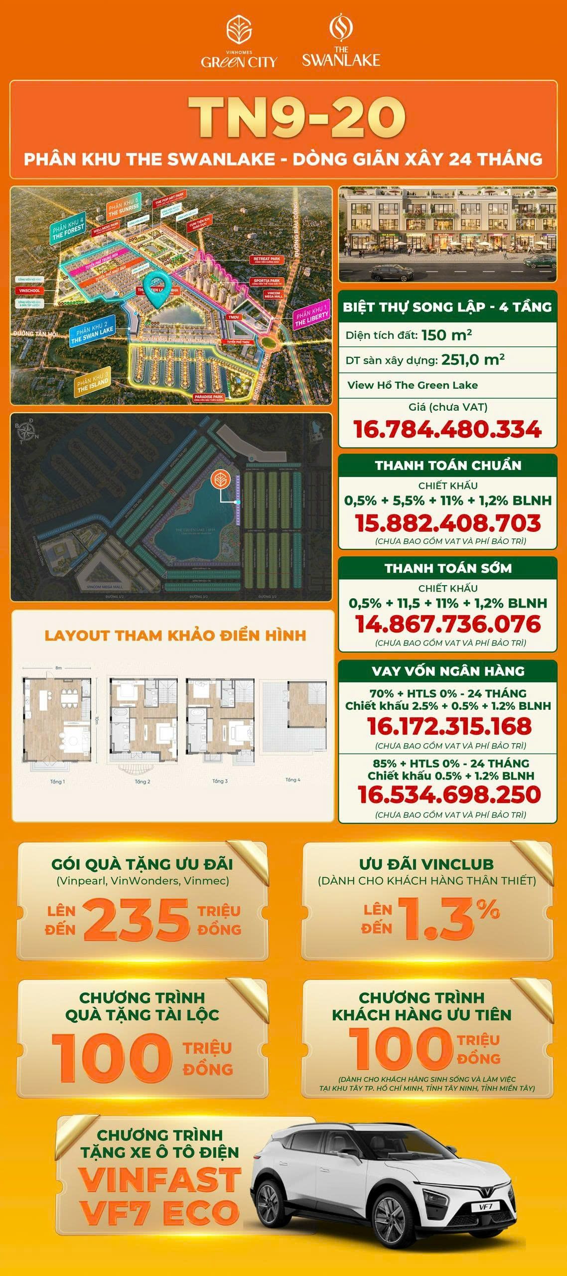 Biệt thự song lập 4 tầng, phân khu Swan Lake, Vinhomes Green City